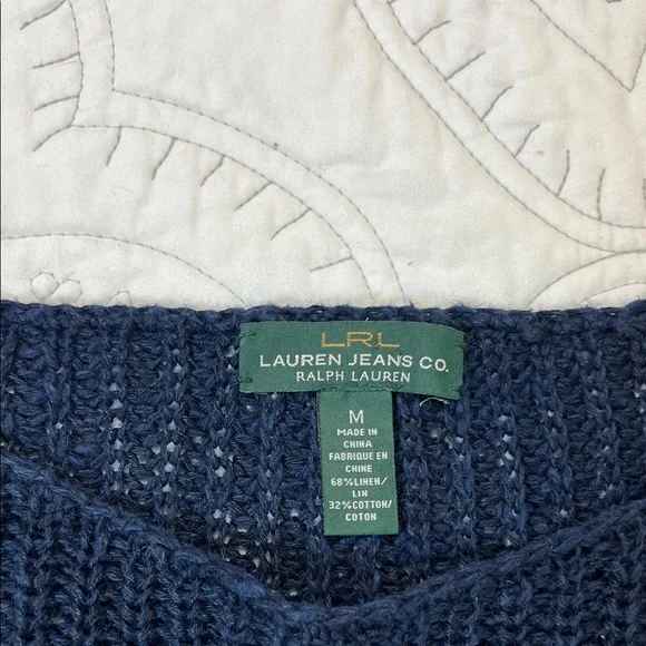 Lauren Ralph Lauren Striped Linen Long Sleeve Knit Crewneck Sweater - Women’s M - Picture 2 of 7